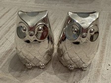 Vtg Wm A Rogers Oneida Silverplate Owl Salt & Pepper Shaker Set 11 19/0- NIB picture