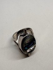 SIZE 7 8.5g 925 STERLING SILVER ROTATING RING TURQUOISE ABALONE SHELL UNIQUE picture