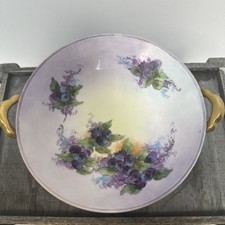 Vintage Irene Meyers Signed Hand Painted Porcelain Floral Bowl Gold Handles picture