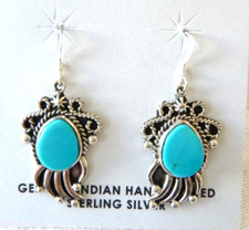 NWT  Navajo Genevieve Francisco 925 Sterling Silver Bear Paw Earrings Turquoise picture