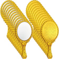Pack Gold Vintage Oval Hand Mirrors with Handles, Portable Plastic Party Favors picture