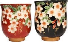 Kyoto-yaki, Kiyomizu-yaki teacup set with ceramic kettle, weeping cherry blossom picture