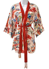 vintage 50s 1950s Japanese summer short kimono 100% rayon fujiette hand printed picture