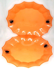 Vintage 1990s Spider Web Large Plastic Halloween Tray Set Of 2 picture
