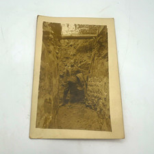 World War I German Soldier In Trench Real Photo RPPC Postcard Back Unposted picture