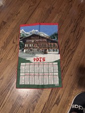 Vintage 1975 KREIER Hanging Kitchen Towel German Calendar RARE Swiss Alp Chalet picture