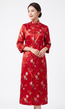 Red Silk House Robe Peony Shanghai  Asian Oriental Chinese Sz S M Vintage Retro picture
