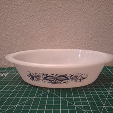 Glasbake Casserole Dish Oval Old Town Blue Onion 1 qt J-235 USA Vintage picture