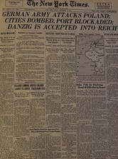 Vintage Germany attacks Poland WW2 Begins Sept 1939 NEW YORK TIMES News Article picture