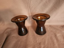 VTG DANSK DESIGNS AMBER GLASS CANDLE HOLDERS VASE QUISTGAARD MCM picture