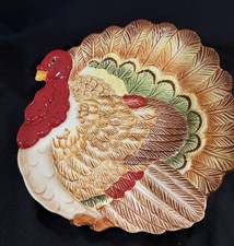 Pier1 Imports-Fall Thanksgiving TURKEY Shaped Serving Appetizer Plate Painted picture