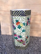 Vtg Chinese 11” Tall Cylinder Butterflys Vase  Da Qing Tongzhi Hand painted picture