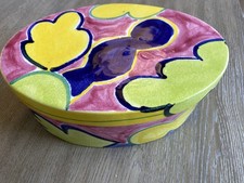 VTG PAMELA FERRARI 1993 FOR NEIMAN MARCUS LIDDED COLORFUL OVAL BOWL SIGNED picture