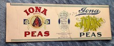 Iona Peas Brand Label From Great Atlantic Tea Company 1906 Patent Dated.Mint picture