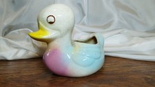 Vintage 1950s Ceramic Duck Planter Mid-century Pastel Blue Pink Unmarked Kitsch picture