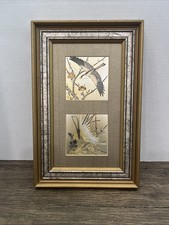 Vtg Lin-Art CHOKIN Japanese Art Bird Floral Framed Signed Numbered 802/816 picture
