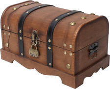 Vintage Wooden Treasure Chest Box with Lock 12.2