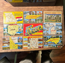 Lot of 9 US State Map Postcards Posted Chrome Divided Back Travel Maps picture