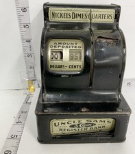 Durable Toy & Novelty Uncle Sam's 3 Coin Register Bank Metal Vintage 1940s picture