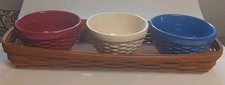 Longaberger 2007 Rich Brown Long Serving Basket & 3 bowls Red White Blue EXC Vtg picture