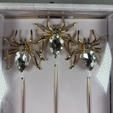 Bella Lux Rhinestone & Goldtone Halloween Cake Spider Picks Set Of 3 non edible  picture