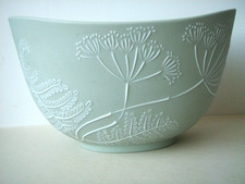 Langenthal Swiss Porcelain Oval Celadon Bowl Pâte-sur-Pâte White Floral Decor picture