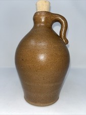 Henderson handcrafted Glazed Brown Stoneware Jug pottery with handle and Cork. picture