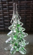 Vtg Hand Blown Christmas Tree Clear Glass W/ Encased Green Figurine 7