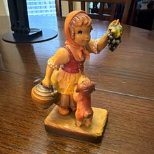 ANRI Club ANRI Wooden Hand-Painted Carved Figurine Girl with Dog, 1950s picture
