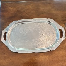 Vintage Farber Bros Krome-Kraft Oval Serving Tray, Engraved, Silver Plated picture