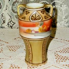 1920s Nippon Noritake Scenic Vase Art Deco Japanese HP Green Wreath M Mark Rare picture