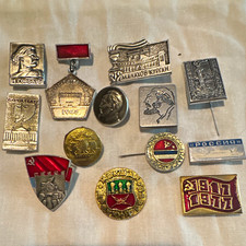 Vintage Soviet Russian USSR Enamel Metal Pinback Pins & Badges Lot picture