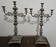 Antique Brass Gothic Rococo Candelabras 3-Light Removable Top Grapes Pair 21