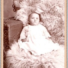 c1880s Myerstown, PA Cute Baby Boy on Fur Cabinet Card Photo Harry Saylor B16 picture