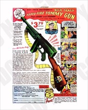 1940s Dick Tracy Rapid-Fire Tommy Machine Gun Comic Book Ad Repro 8x10 Photo picture