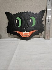 Vintage H.E. Luhrs Black Cat with Green Eyes Embossed Die Cut picture