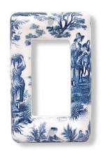 Single GFCI/Rocker Wall Plate Bisque with Blue French Toile picture