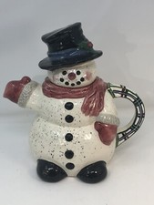 Snowman Vtg Enesco Julie Ueland Snowman Tea Pot 1998 picture
