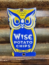 VINTAGE WISE PORCELAIN SIGN OLD GROCERY STORE POTATOE CHIPS OWL FOOD SUPERMARKET picture