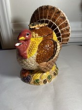 Vintage Flowers Inc Turkey Gravy Boat Sauce Tureen Lidded Thanksgiving Ceramic picture