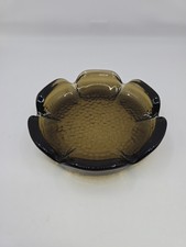 Vintage Smoky Brown Lotus Glass Ashtray Pebble Textured MCM 4 Rest picture