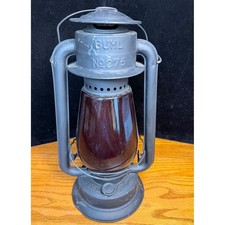 Vintage Buhl Hurricane Lantern No 275-Matte Black Metal, Ruby Red Glass Globe picture
