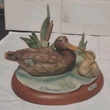 Vintage Giuseppe Armani Italy Ducks On Pond Figurine Sculpture  Wood Base Signed picture