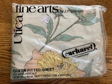 Vtg  J.P. Stevens Utica Fine Arts Queen Fitted Sheet Percale Cacheral Design NOS picture