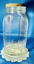 VTG ✨Hazel Atlas Clear Glass Jar #5747 Paneled Food Canister Metal Lid HA picture