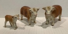 Vintage Lefton Porcelain Hereford Bull, Cow, Calf Figurines - Family of 3 picture