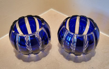 FABERGE PARALLELE COBALT BLUE VOTIVE CANDLE HOLDER SET OF 2 picture