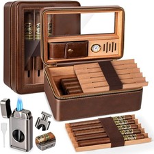 Cigars Humidor, Travel Cigar Humidor Case, Cedar Wood Double Layer Cigar Box ... picture