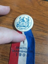 RARE 1908 Visit To Washington State Great White Fleet Navy Pin & Ribbon  picture
