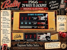 Vtg 1966 Bally Slot Machine 29 Ways to Jackpot Payout Glass Panel 15x8 Casino picture